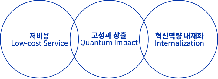 저비용(Low-cost Service), 고성과 창출(Quantum Impact), 혁신역량내재화(Internalization)